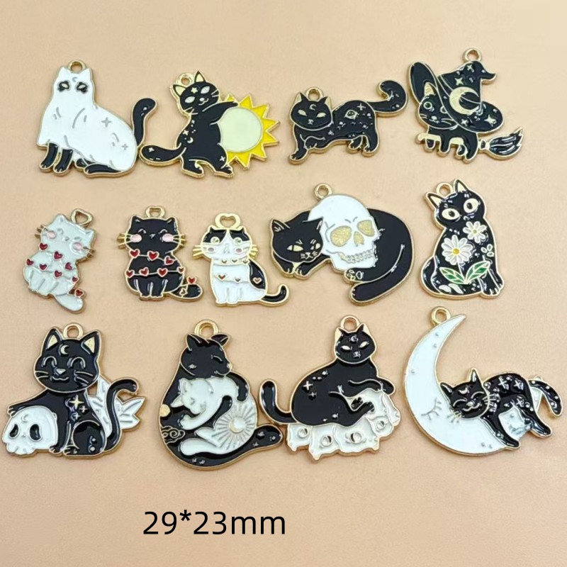 Jewelry Making Jewelry - 10pcs Liontin Kucing Hitam Enamel Alloy
