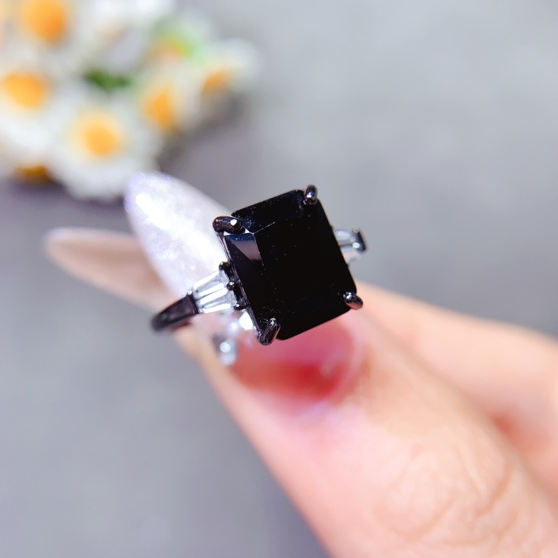 Jewelry Making University - Natual cincin Spinel hitam persegi panjang